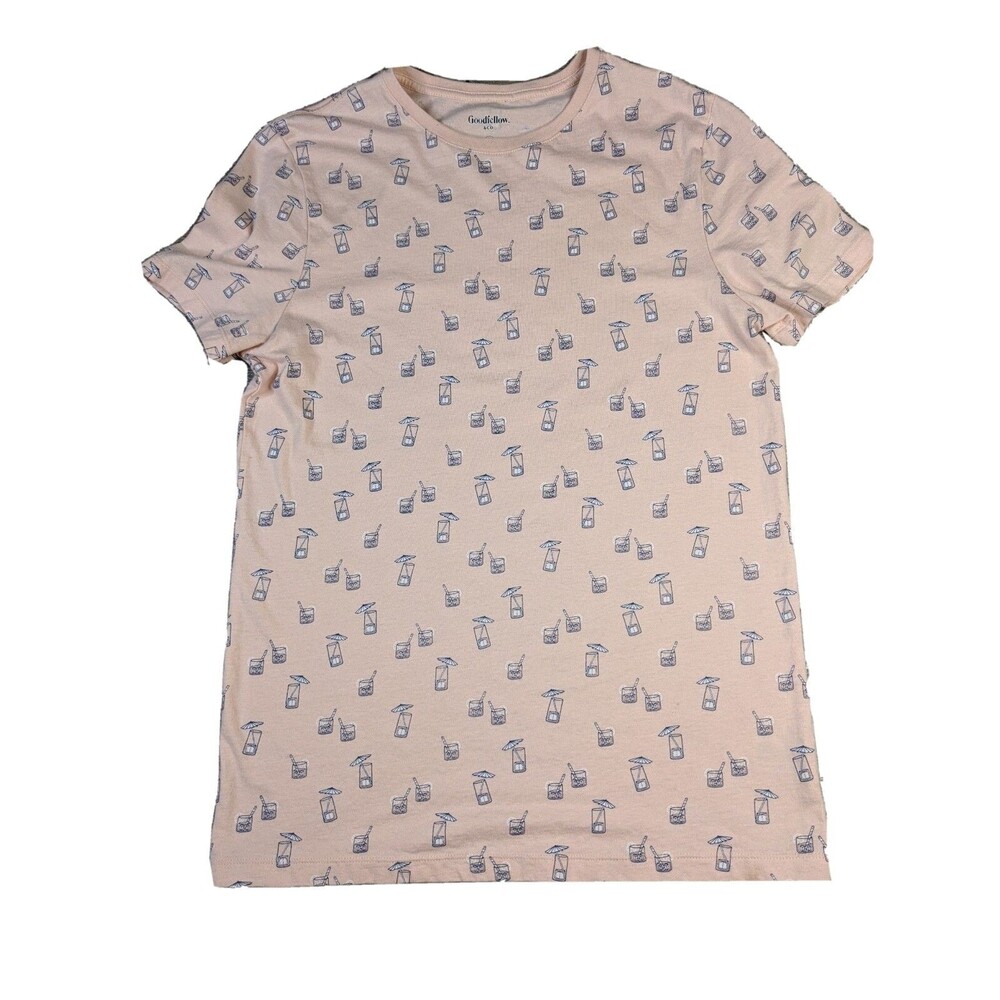 Goodfellow & Co. All Over Print T Shirt  Mens S Light Pink Mixed Drinks Theme